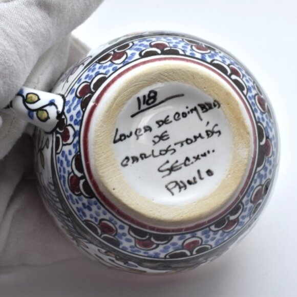Hand Painted Carlos Tomas Pottery Demitasse Cup / Saucer, Coimbra, Portugal - Picture 8 of 10